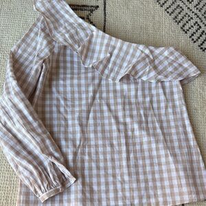 L'Academie Beige and White Checkered Gingham Blouse